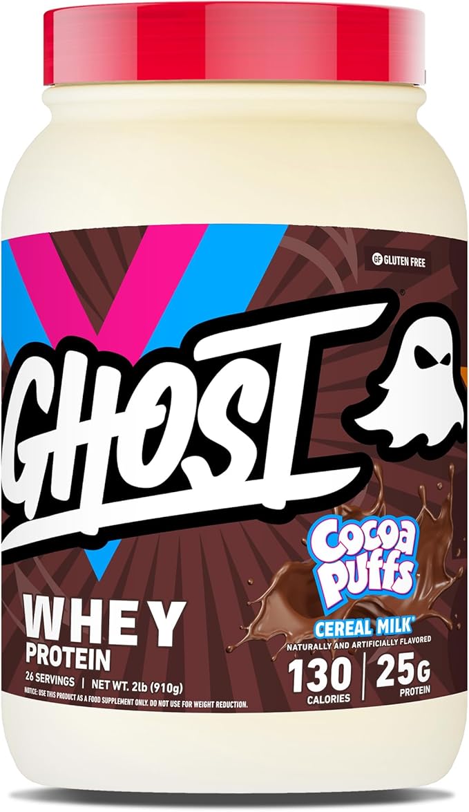 GHOST Whey Protein Powder, Cocoa Puffs Cereal Milk - 2LB, 25G of Protein - Whey Protein Isolate & Concentrate Blend - Post Workout Fitness & Nutrition Shakes, Smoothies & Baking - Soy & Gluten Free