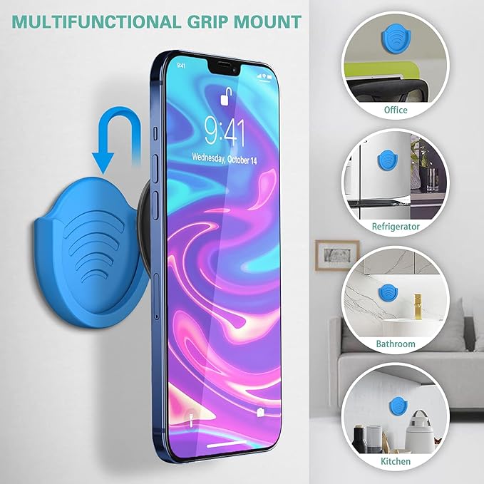 pop-tech Phone Grip for Socket Holder, 2 Pack Silicone Car Phone Mount Adhesive for Collapsible Grip & Stand with 3M Adhesive Replacement for Car Dashboard, Desk, Wall, Home, Office Blue