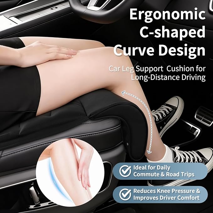 Car Seat Leg Extender Support Cushion, Memory Foam Driver Leg Rest Pad for Long Drives, Car Seat Extender Gap Filler for Knee & Thigh Support, Universal Fit for Car Office Chair Recliner