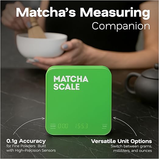 Matcha Scale – 0.1g Precision USB-C Rechargeable Digital Scale for Weighing Matcha Powder | Perfect add-on to Any Matcha Set | LED Display, Timer, Tare