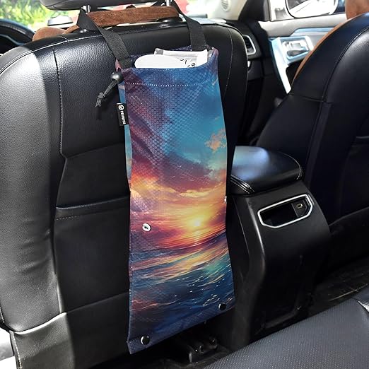 ALAZA Hanging Car Trash Bags Garbage Bag Trash Can for Back Seat Small Sunset Glow Sea Washable Storage Bag Retractable 2 Pack