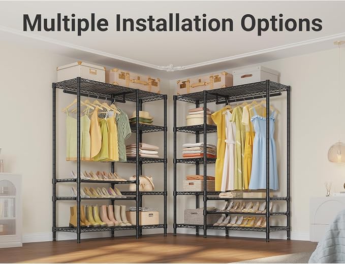 VIPEK V7S Clothes Rack Heavy Duty Max Load 720lbs, Garment Rack with 7 Tiers Adjustable Shelves Portable Closet Metal Sturdy Wardrobe Storage System for Walk-in Closet (Black)