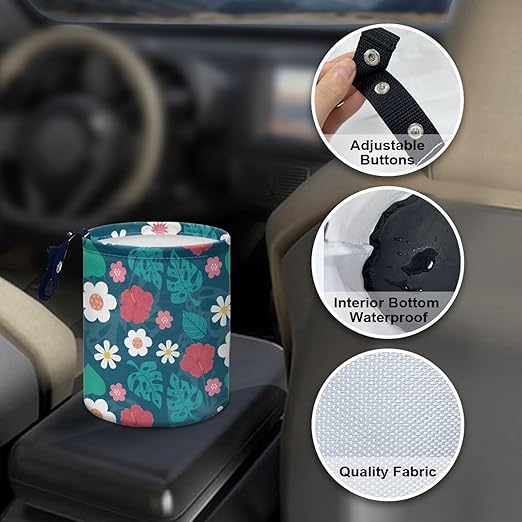 Tropical Daisy Car Trash Bin Universal Front Back Seat Garbage Bags for Car, Office, Home, Travel Camping Accessories, Potable Car Rubbish Bin, Easy to Install