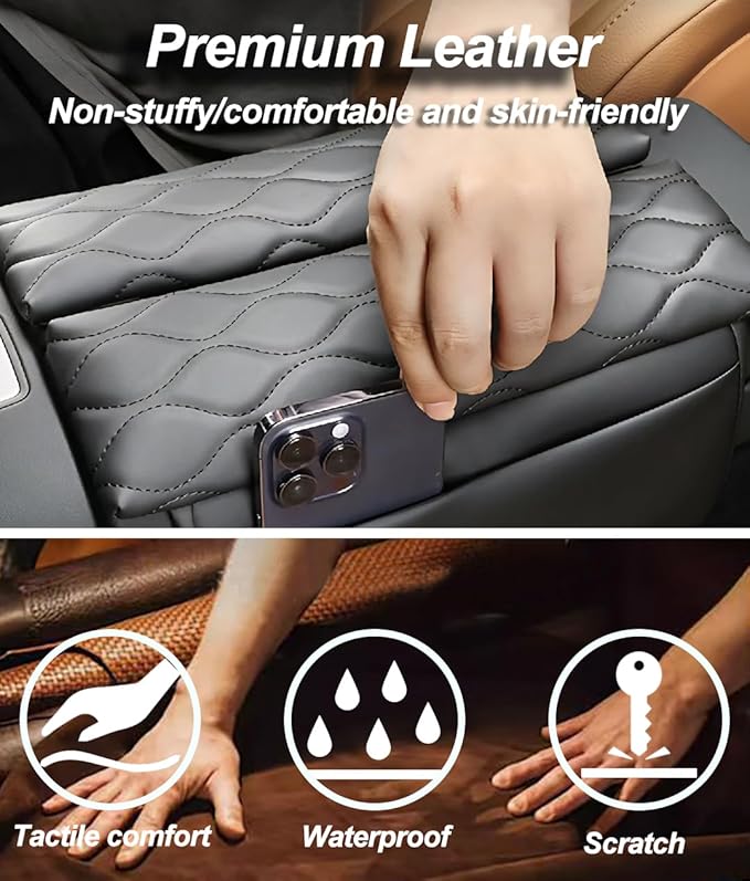 Egreat Center Console Armrest Cover for Mercedes Benz E-Class e350 e450 2024-2025, CLE 2024-2025,EQE 2023-2025,Leather Armrest Console Cover with Side Storage Pockets-(Black)