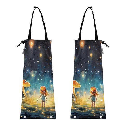 ALAZA Hanging Car Trash Bags Garbage Bag Trash Can for Back Seat Small Mushroom Painting Washable Storage Bag Retractable 2 Pack
