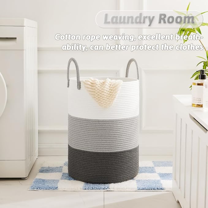Artfeel Laundry Basket,Woven Cotton Rope Laundry Hamper,40L for Decorative Storage of Dirty Clothes,Toys and Blankets in Bathroom,Bedroom and Living Room