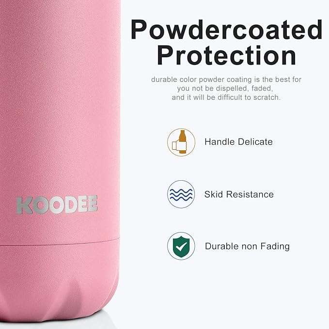 koodee 17oz Stainless Steel Water Bottle, Double Wall Vacuum Insulated Sports Bottle, BPA Free (Pink)