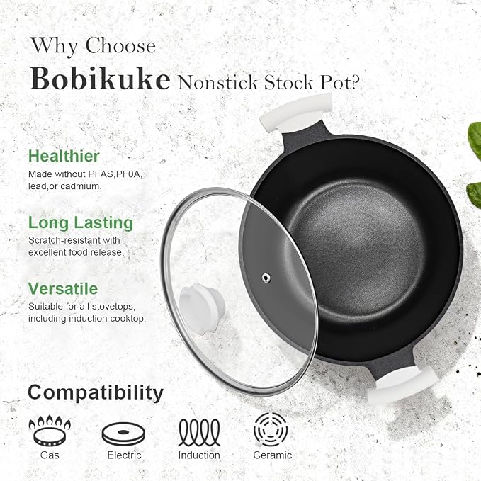 7 QT Steamer Pot for Cooking, Large Steaming Pot with Lid, Nonstick Cooking Pot with Vegetable & Dumpling Steamer Basket, Big Food Steamer Cookware, Induction Compatible, PFOA Free, White
