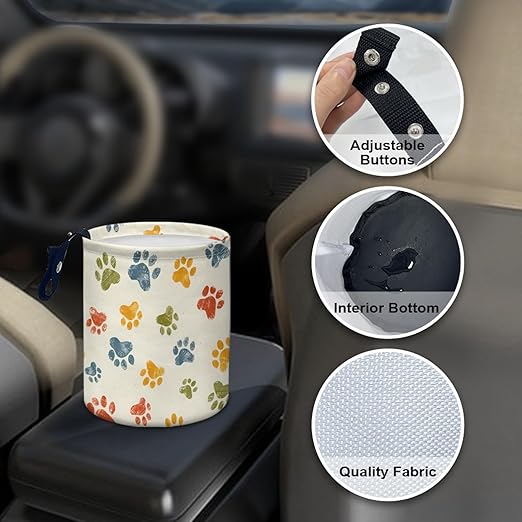 Dog Paw Car Rubbish Bin Portable Waste Basket Can Foldable Auto Waste Storasge Bag Holder with Adjustable Strap for Camping, Travelling, Picnic