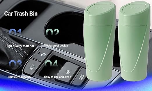 Car Trash Can Bin with Lid - 2 Packs Car Trash Bin-Car Trash Can Cup Holder-Mini Trash Garbage Can with 30pcs Small Trash Bags-Car Organizer Storage for Front Back Seat Accessories (Green)