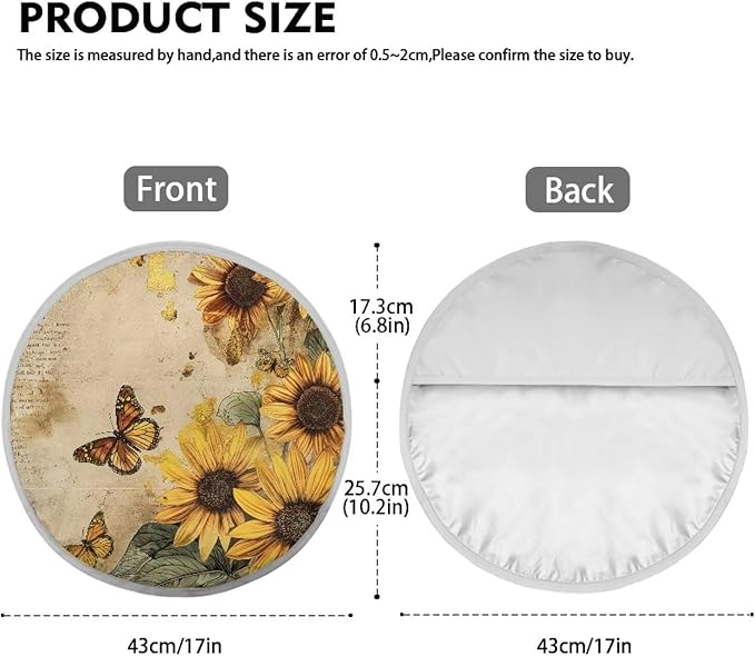 Anti-Heat Steering Wheel Sun Shade Cover Retro Sunflower Butterfly Pattern 17"x17" Car Steering Wheel Cover Steering Wheel Sun Heat Shield Fit Most Car Truck Van SUV