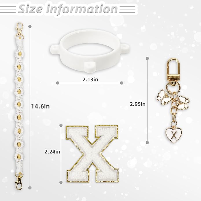 Compatible with Owala Water Bottle Accessories, Cute Letter Charm Set with Boho Handle Strap, Monogram Sticker, Silicone Ring, Keychain Decoration, for FreeSip 24 32 40oz, Owala Kids, Tumbler Gift