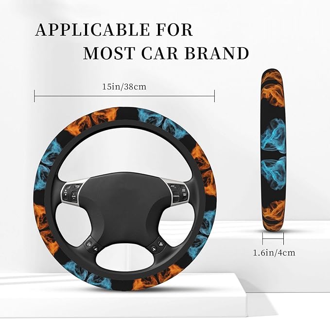 Ice Fires Cool Car Steering Wheel Cover, 15 Inch Steering Wheel Cover Stylish Decor for Most Cars
