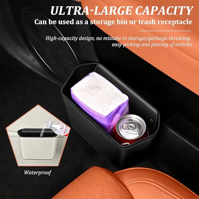 Car Trash Can, Small Waterproof Vehicle Trash Bin Garbage Container for Door Backseat, Multi-Purpose Automotive Interior Trash Bag Storage Organizer, Universal for Most Vehicles (Black)