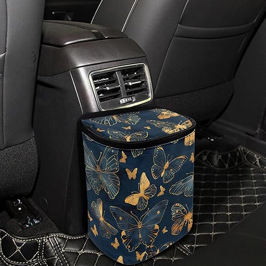 Gifts for New Drivers Golden Butterfly Art DecoTrash Bags for Cars, Hanging Zipper Design