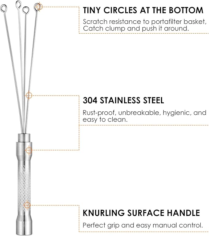 Espresso Coffee Stirrer, MATOW Stainless Steel Mini Whisk for Espresso Stirring Distribution – Professional Coffee Powder Stirring Tool