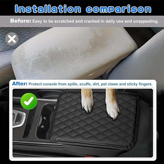 Car Armrest Cushion for BMW iX X1 X2 X3 X4 2004-2025, Center Console Covers Pad Leather Accessories, Arm Rest Protector Mat with Side Storage Bag for SUV/Sedan/Truck,A/Black