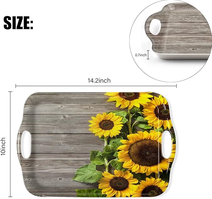 Serving Tray Decorative Tray with Handles Multi-Purpose Rectangular Serving Trays for Restaurant, Parties, Coffee Table, Kitchen - Sunflower Wood Grain Background