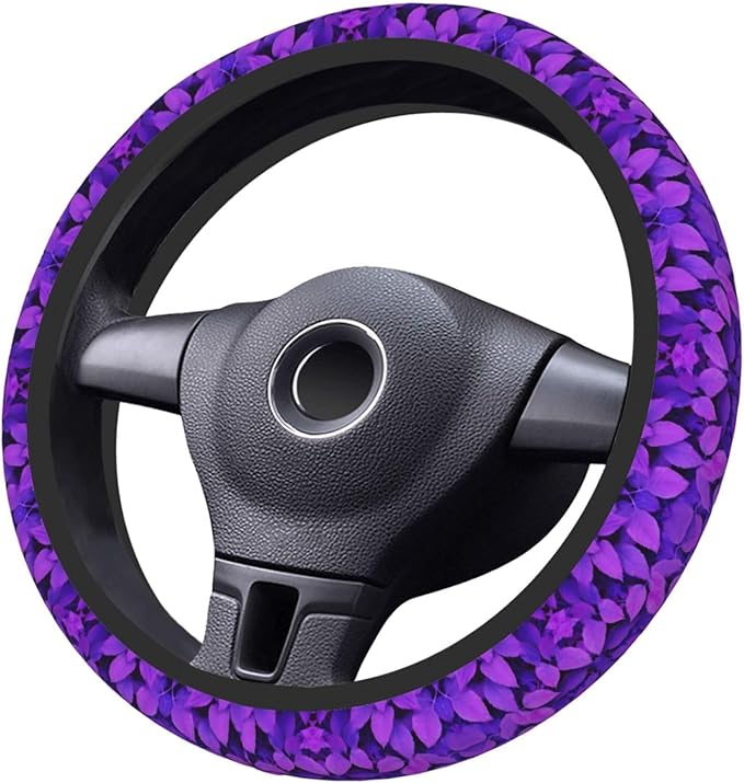 Purple Leaves Car Steering Wheel Cover, 15 Inch Steering Wheel Cover Stylish Decor for Most Cars