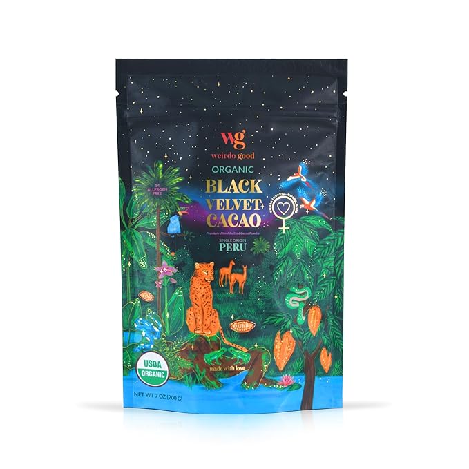Weirdo Good Black Velvet Cacao Powder – Organic, Allergen-Free, Premium Ultra-Dutched Cocoa for Baking, 7 oz.