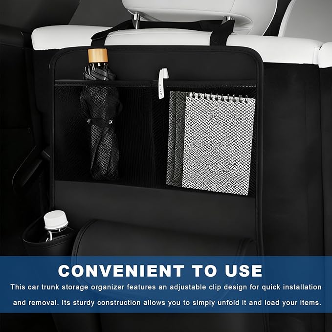 Car Trunk Organizer, Detachable Backseat Storage Bag Hanging Trunk Organizer with 4 Compartments, Large Capacity Seat Back Organization Interior Accessories for Car Truck SUV