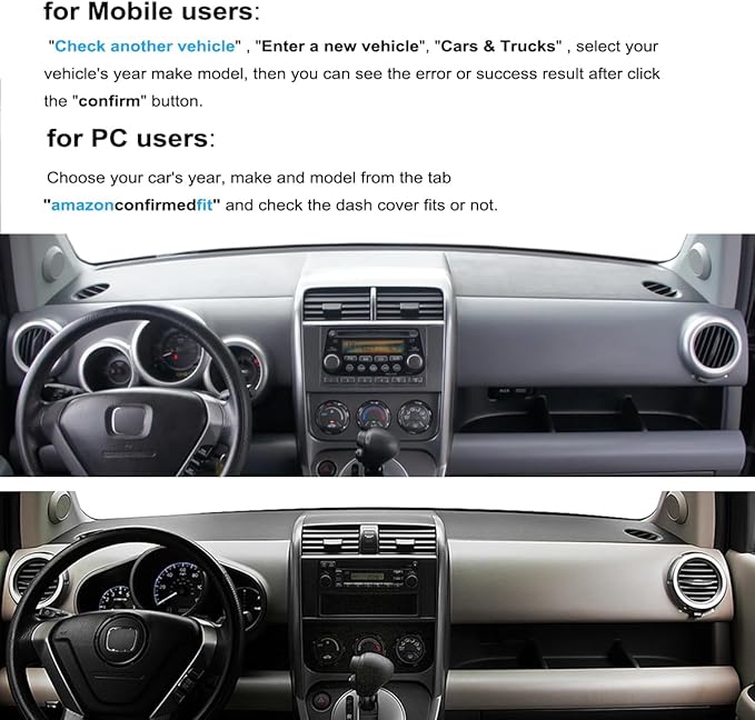 Dash Cover Mat Custom Fit for Honda Element Dashboard Pad Cap Carpet Protector K250 (Darkgray)