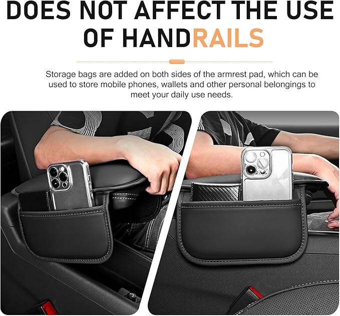 Car Center Console Cover, Car Leather Armrest Pad with 2 Storage Pockets, Center Console Anti-Scratch Booster Cushion, Universal Console Protector for Most Cars, SUVs and Trucks (Beige)