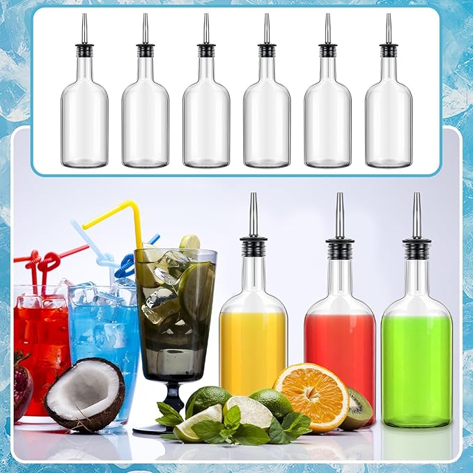 Baderke 8pcs 17oz Glass Long Neck Bottles Glass Pour Liquor Bottles Bar Juice Pour Syrup Bottle with Pourer & Caps Pourer Tapered Spout for Liquor Wine Juice Snowcone Syrup