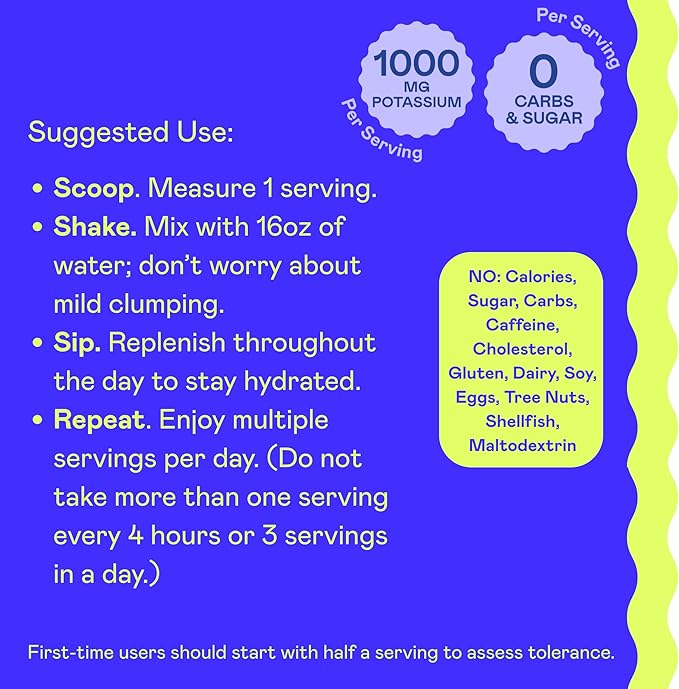 Hi-Lyte K1000 Blue Raspberry Electrolytes Powder, 50 Servings - 1000mg Potassium + Magnesium, Sodium, Trace Minerals - 0 Carbs, 0 Sugar