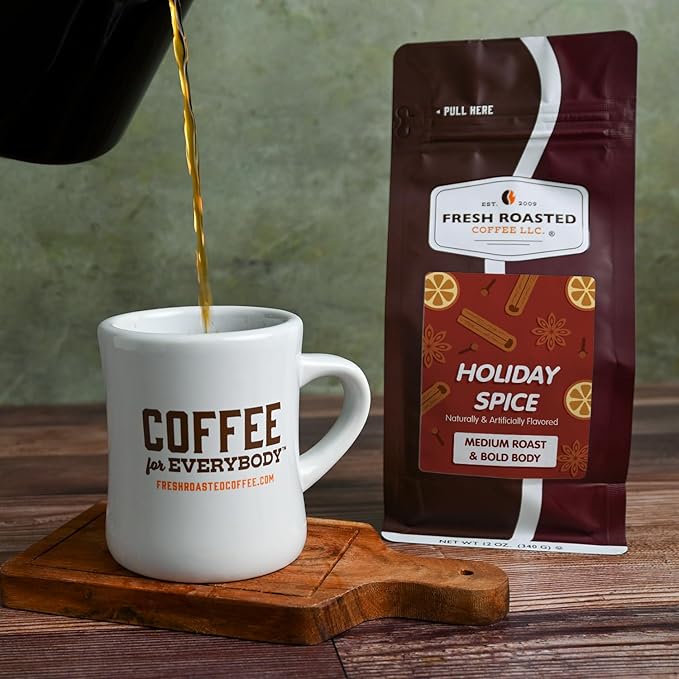 Fresh Roasted Coffee, Holiday Spice Flavored Coffee, 12 oz, Medium Roast, Kosher, Ground