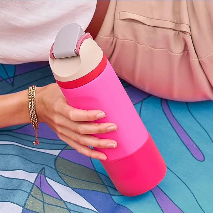 Silicone Water Bottle Boot for Owala 32 oz, Anti-Slip Protective Sleeve for Owala Twist & FreeSip & Flip Stainless Steel Water Bottle, Boot Bottom Base (Glitter Rose Red)