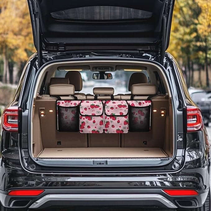 Red Strawberry Car Trunk Organizer Car Back Seat Organizer Hanging Cargo Storage Bag,Sturdy Space Saving Expert