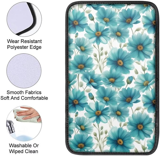 Gray Floral Car Center Console Armrest Pad for Cars Flower Printed Cars Accessories Dust-Proof Armrest Seat Storage Box Mat for Car Interior Decor, Easy to Install, Grey