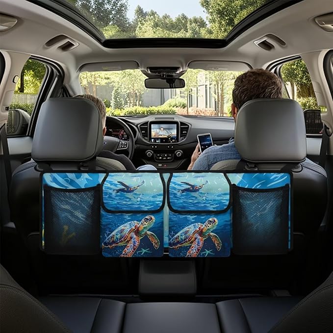 Car Trunk Organizer, Sea Turtle Car Organizers and Storage Backseat Car Organizer for SUV/Truck/MPV, Hanging Car Organization with 4 Pocekts, Frees Trunk Floor, Sturdy Space Saving Expert