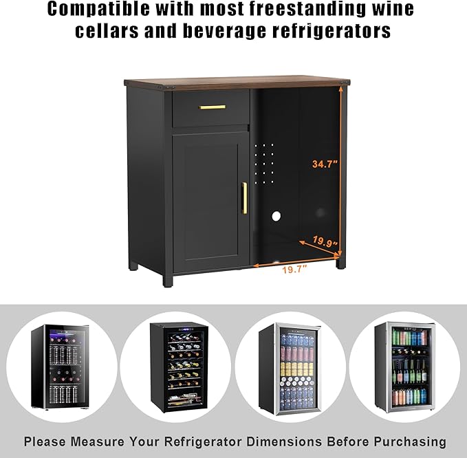 GDLF Coffee Bar with Mini Fridge Space, Mini Fridge Cabinet Stand，Liquor Wine Cabinet for Dorm, Kitchen or Office, 39.4" W X 20.9" D Tabletop