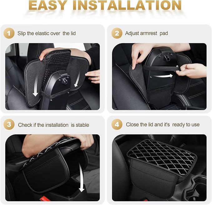 Bling Center Console Cover with 2 Side Pockets Fit for Tacoma Multi-Functional Car Armrest Cushion Diamond-Studded Rhombus Pattern Style(Black&Silver Diamond)