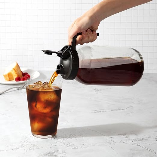 Primula Mason Jar Cold Brew Iced Coffee Maker with Stainless Steel Filter and Easy Pour Lid, Durable Glass Pitcher Fits in Most Fridge Doors, Dishwasher Safe, Made without BPA, 2-Quart, Black