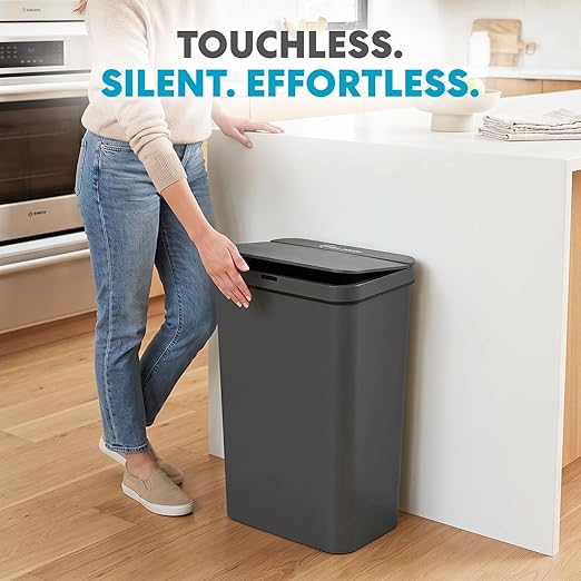 SIMPLI-Magic 13.2 Gallon / 50 Liter Rectangle Kitchen Sensor Trash Can, Touchless Automatic Kitchen Garbage Bin with Soft-Close Lid, Gray