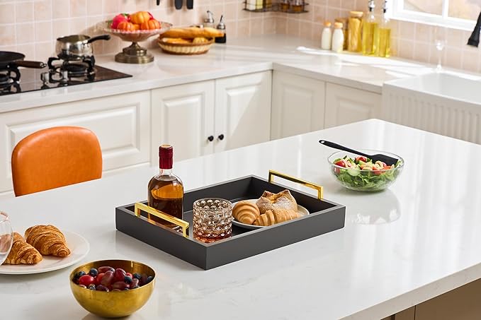 40cm x30cm Serving Trays with Handles, Grey Decorative Serving Tray, Ottoman Trays, Living Room, Bathroom, and Outdoors Decorative Trays (Charcoal)