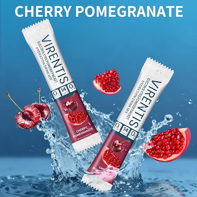 16 Sticks Electrolytes Powder Packets Sugar Free Hydration Packets Liquid Daily IV Electrolyte Drink Mix for Rehydration with 8 Electrolytes & 6 Vitamins, Low Sodium, Cherry Pomegranate