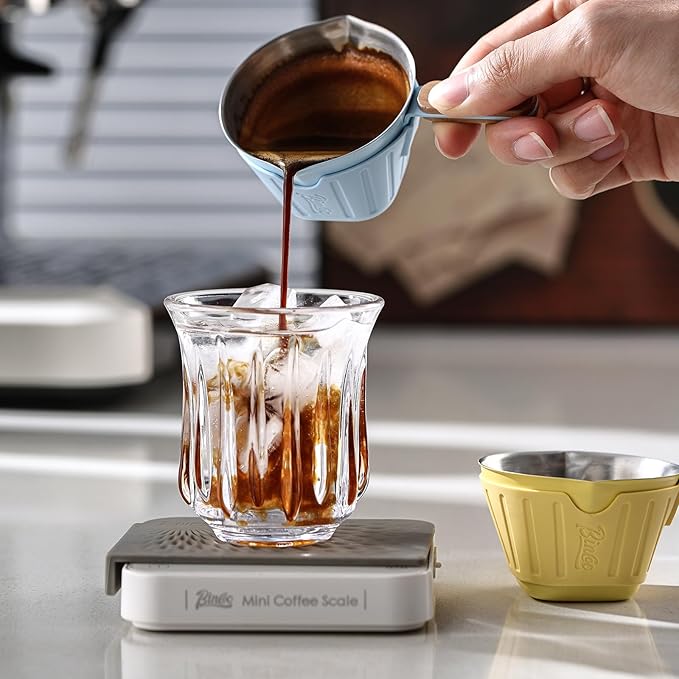 Espresso Shot Cup with Dual Spout - Espresso Measuring Cup with Wood Handle and Anti-Scald Cover, Stainless Steel Espresso Pouring Cup for Home & Cafe Use, 90ML/3oz