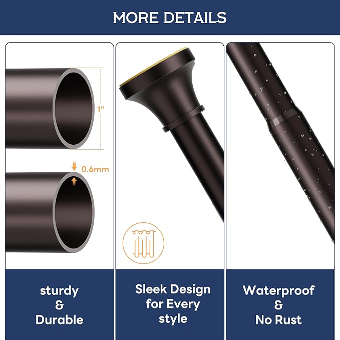 Adjustable Shower Curtain Rod 31-80 Inch, Never Rust Stainless Steel Brown Tension Rod, 1" Heavy Duty No-Drill for Bathroom, Kitchen & Closet