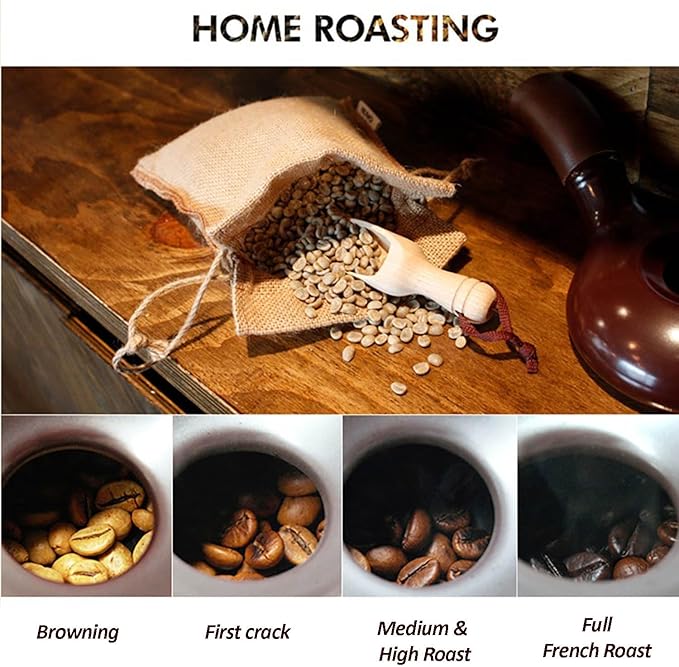 Ceramic Hand Coffee Roaster with Leather Handle – Heat-Resistant, Even Roasting with Waffle Base & Measuring Spoon Included – Perfect for Home Roasting & Precise Coffee Bean Roasting Control