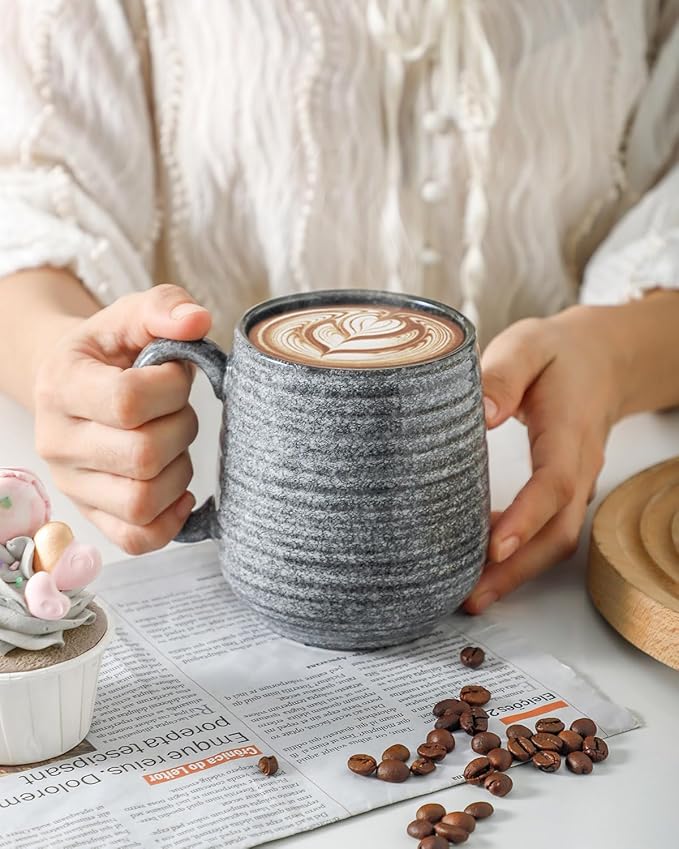 Hasense Large Coffee Cups Ceramic Set of 2, Porcealin 20 oz Coffee Mugs as Friend Gifts, Modern Coffee Mug with Big Handle for Latte Coffee Tea Soup as Friend Gifts, Dishwasher and Microwave Safe,Grey