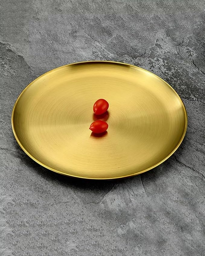 Serving Trays 11.8in Stainless Steel Decorative Tray Round Gold Tray for Kitchen Wedding Party Coffee Table