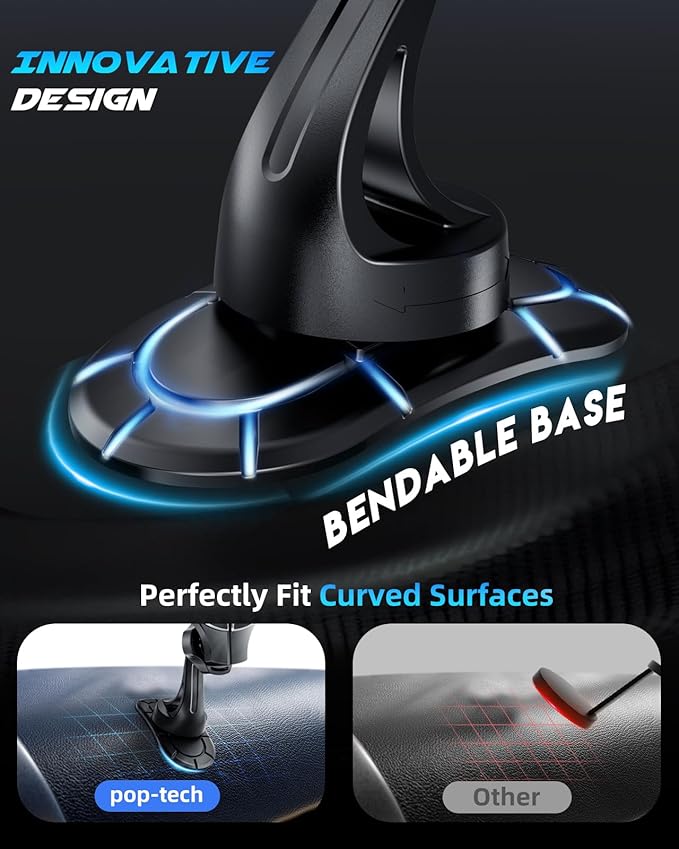 pop-tech for MagSafe Adhesive Car Mount, Strong Magnets Car Phone Holder Mount for Dashboard, 360° Rotation Magnetic Cell Phone Dash Holder Curved Fit for iPhone 16 Pro Max 15 14 13 12 Series