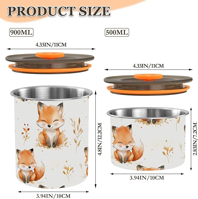 ALAZA Cute Fox Watercolor Airtight Coffee Bean Canister Customed 500ml Food Storage Containers with Lids For Gournd, Tea, Sugar, Flour, Rice, Cereal, Candy Cookie Jar
