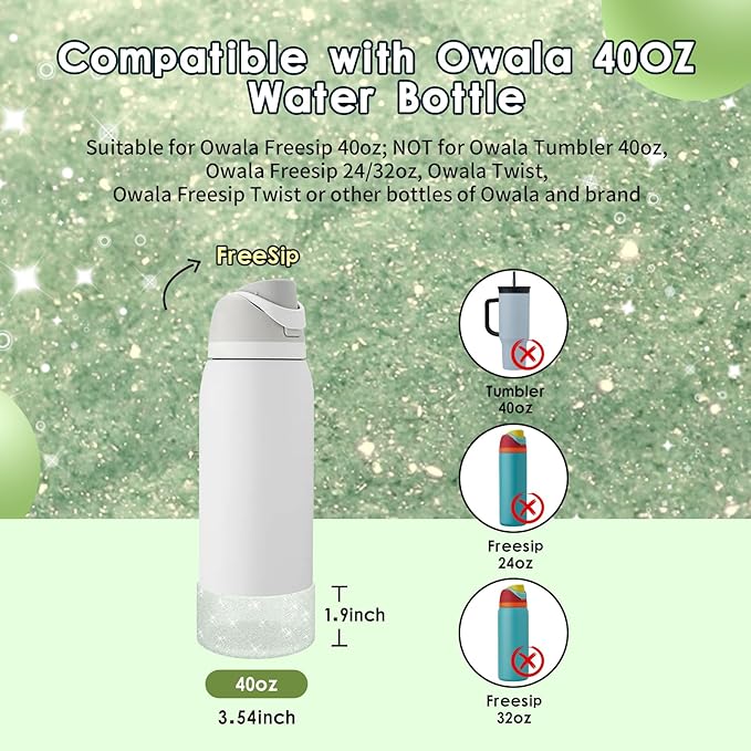 Protective Glitter Silicone Boot Compatible with Owala 24oz 32oz 40oz, Bling Cup Sleeve Bottom Bumper Cover Compatible with Owala FreeSip, Twist, or Flip Stainless Steel Water Bottles