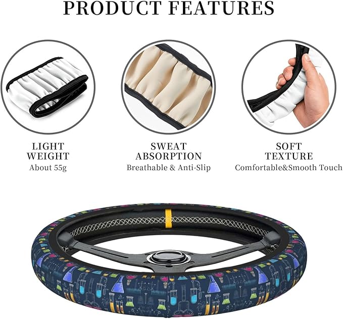 Chemistry Experiment Car Steering Wheel Cover, 15 Inch Steering Wheel Cover Stylish Decor for Most Cars