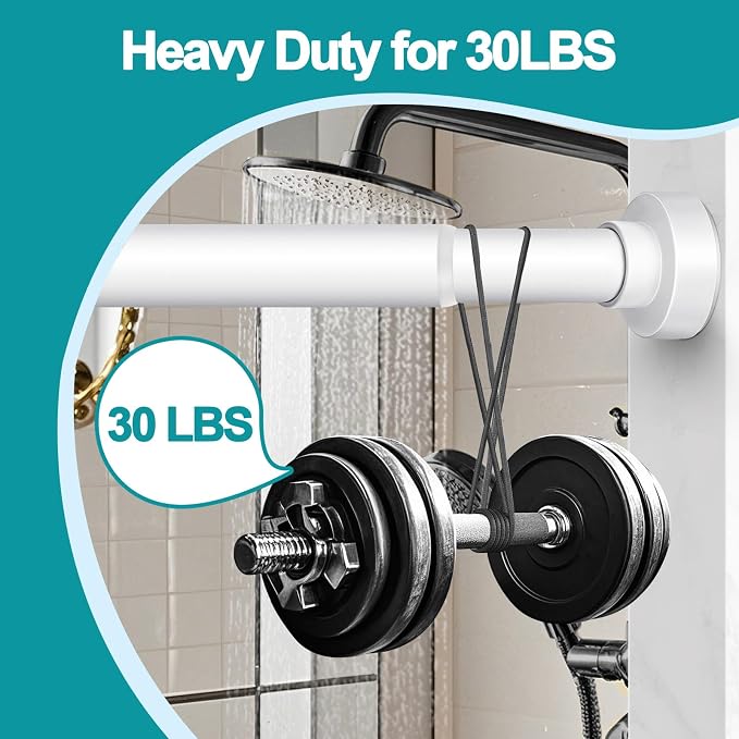 YNL Tension Shower Curtain Rod 34-96 Inches（2.8-8ft) Adjustable Spring Shower Rod No Drilling, Non-Slip, Never Rust, Stainless Steel, Suitable for Bathroom Window Kitchen,White